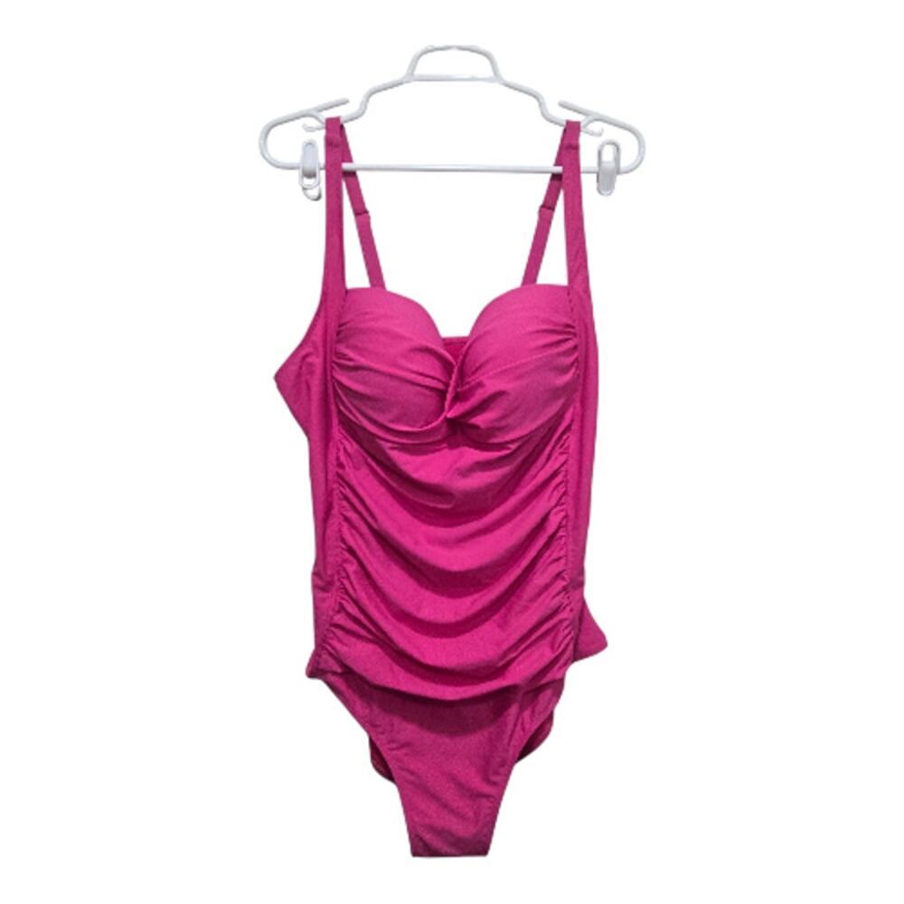Nicole Miller Studio Pink Ruched One Piece Swimsuit 3X